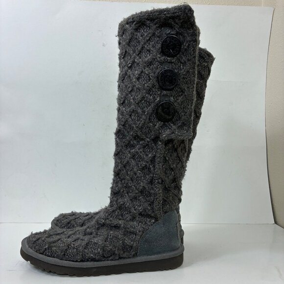 UGG Lattice Cardy Knit Button Boots Size 7 Gray Cozycore - Picture 5 of 11